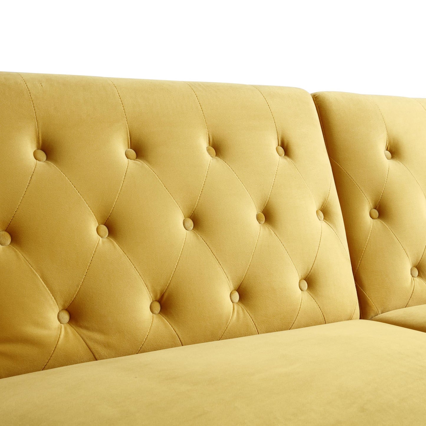 Canapé-lit Chesterfield 3 places Hanney en velours jaune moutarde