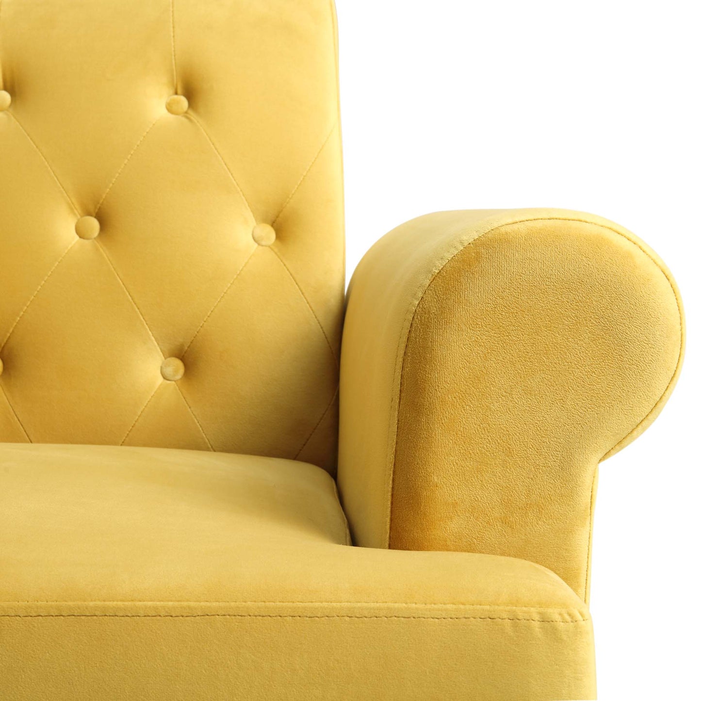 Canapé-lit Chesterfield 3 places Hanney en velours jaune moutarde