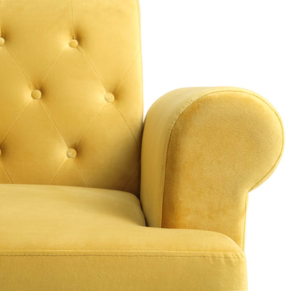 Canapé-lit Chesterfield 3 places Hanney en velours jaune moutarde