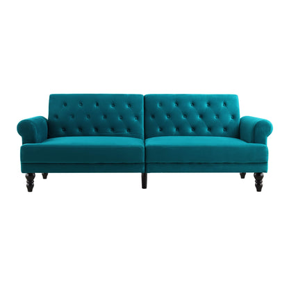 Canapé-lit Chesterfield 3 places Hanney en velours bleu sarcelle