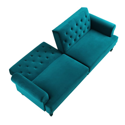 Canapé-lit Chesterfield 3 places Hanney en velours bleu sarcelle