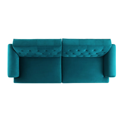Canapé-lit Chesterfield 3 places Hanney en velours bleu sarcelle