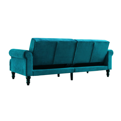 Canapé-lit Chesterfield 3 places Hanney en velours bleu sarcelle