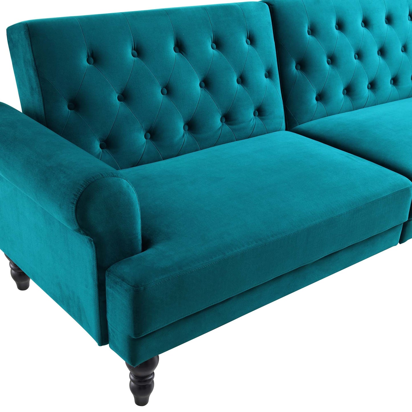 Canapé-lit Chesterfield 3 places Hanney en velours bleu sarcelle