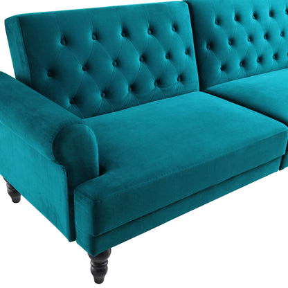 Canapé-lit Chesterfield 3 places Hanney en velours bleu sarcelle