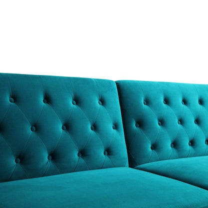Canapé-lit Chesterfield 3 places Hanney en velours bleu sarcelle