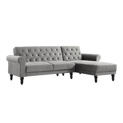 Canapé-lit Chesterfield Hanney en velours gris