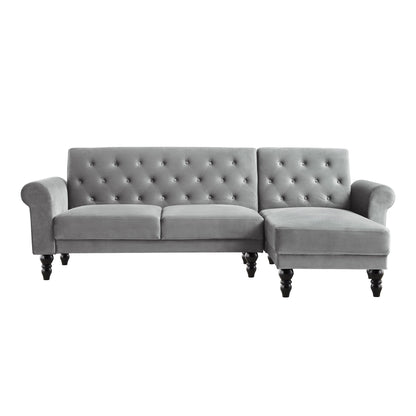 Canapé-lit Chesterfield Hanney en velours gris