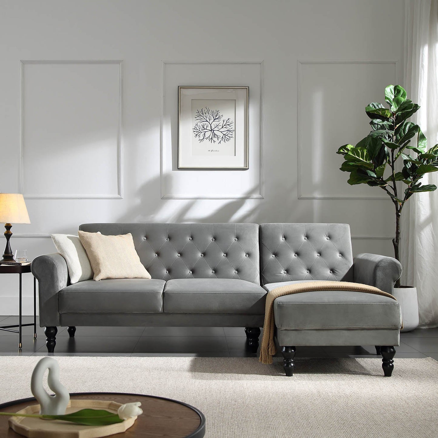 Canapé-lit Chesterfield Hanney en velours gris