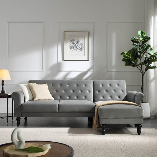 Canapé-lit Chesterfield Hanney en velours gris