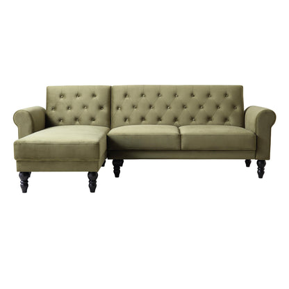 Canapé-lit Chesterfield Hanney en velours vert mousse