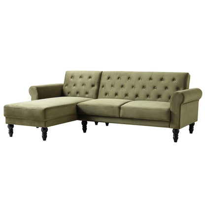Canapé-lit Chesterfield Hanney en velours vert mousse