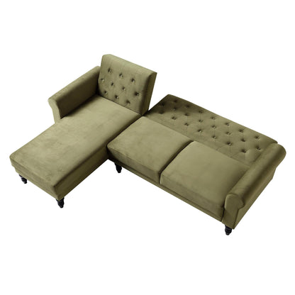 Canapé-lit Chesterfield Hanney en velours vert mousse