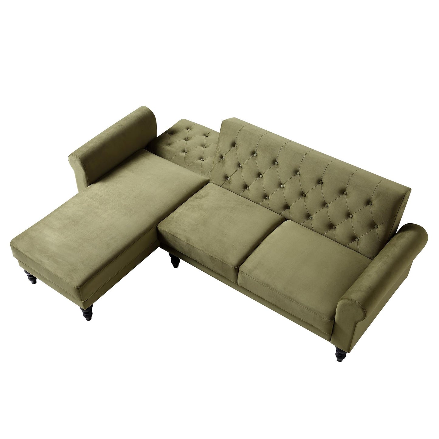 Canapé-lit Chesterfield Hanney en velours vert mousse