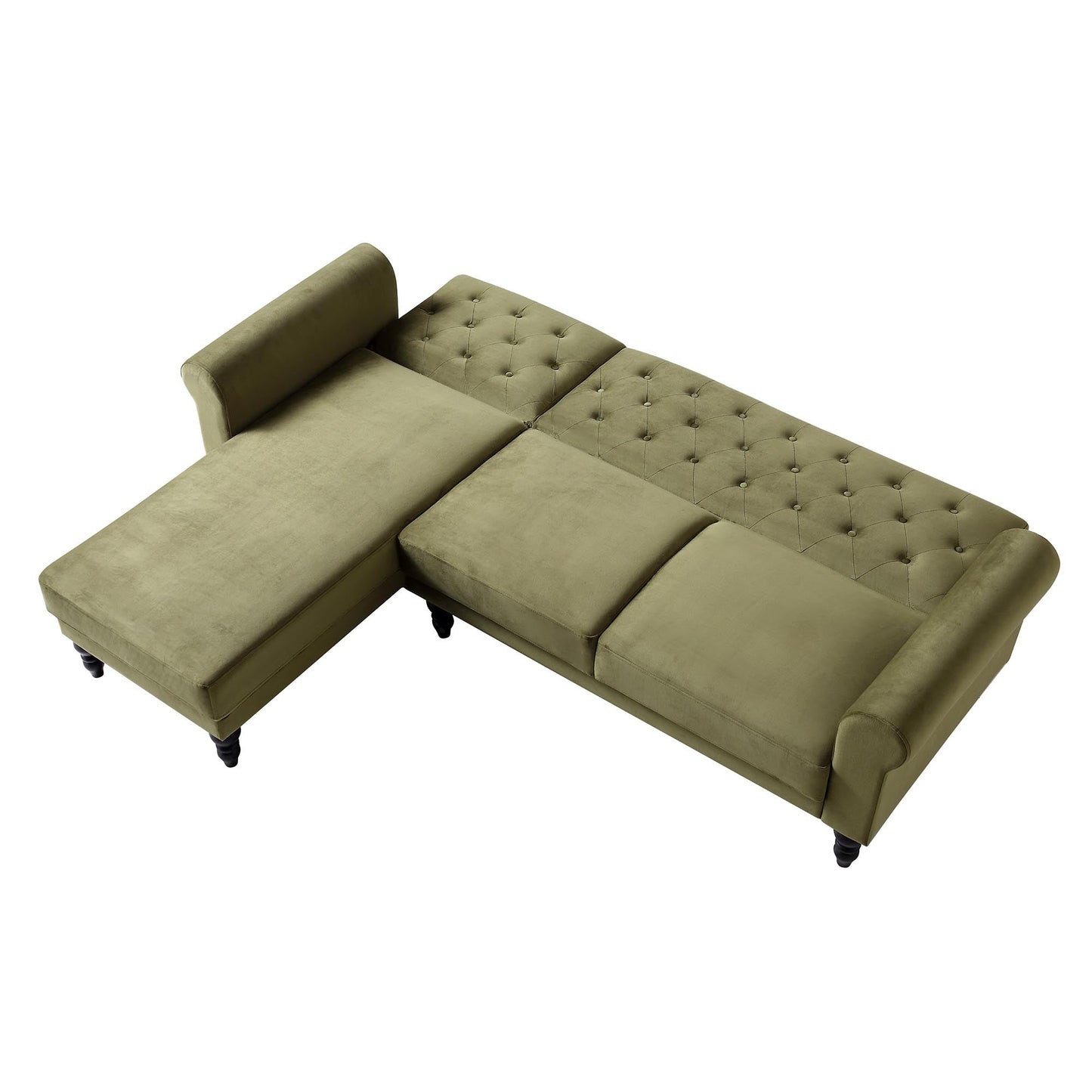Canapé-lit Chesterfield Hanney en velours vert mousse