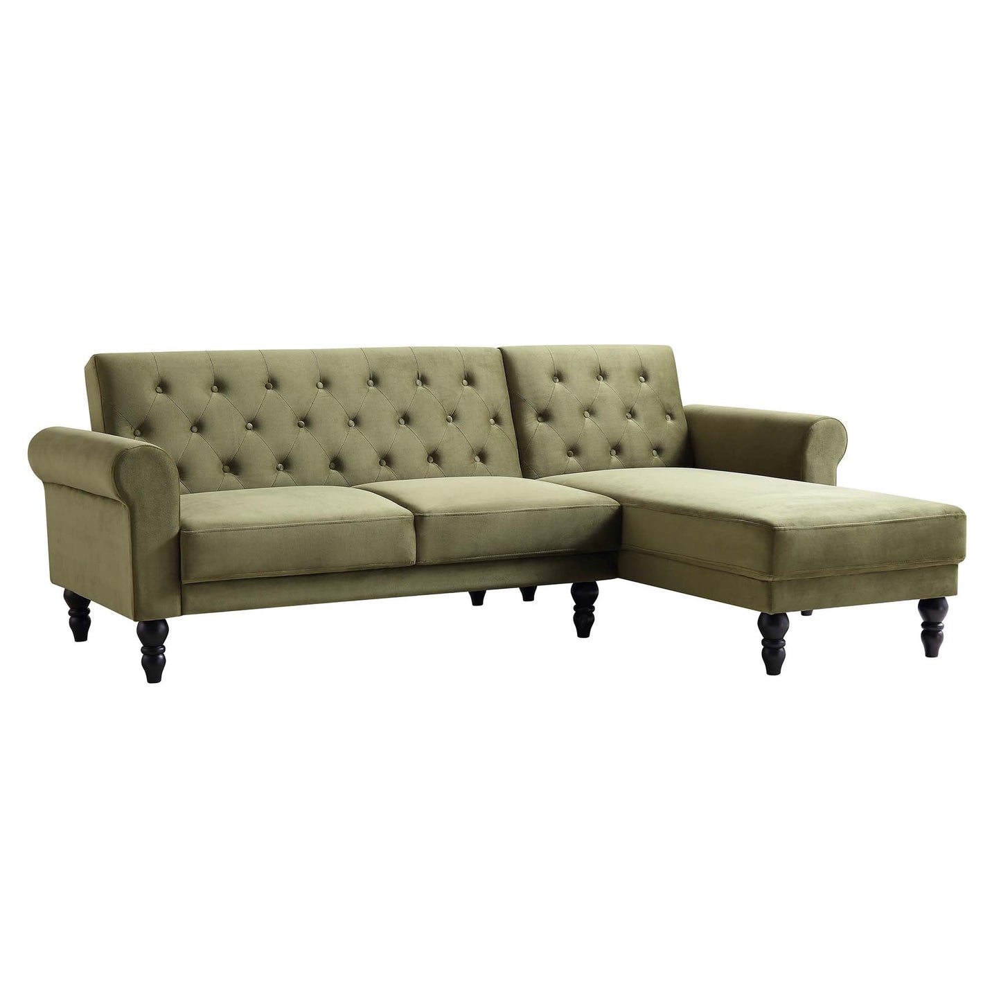 Canapé-lit Chesterfield Hanney en velours vert mousse