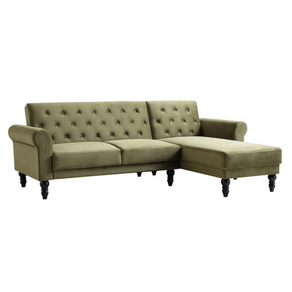 Canapé-lit Chesterfield Hanney en velours vert mousse