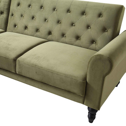 Canapé-lit Chesterfield Hanney en velours vert mousse