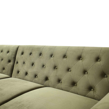 Canapé-lit Chesterfield Hanney en velours vert mousse
