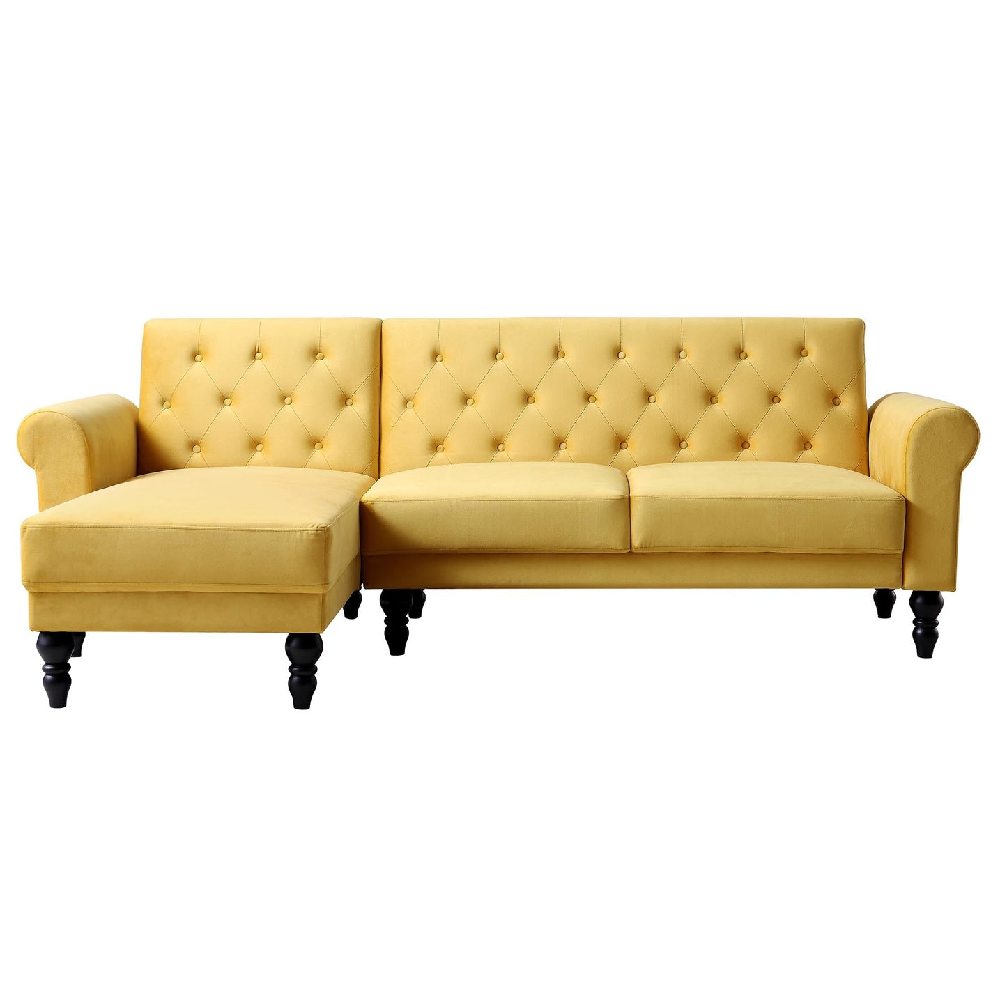 Canapé-lit Chesterfield Hanney en velours jaune moutarde