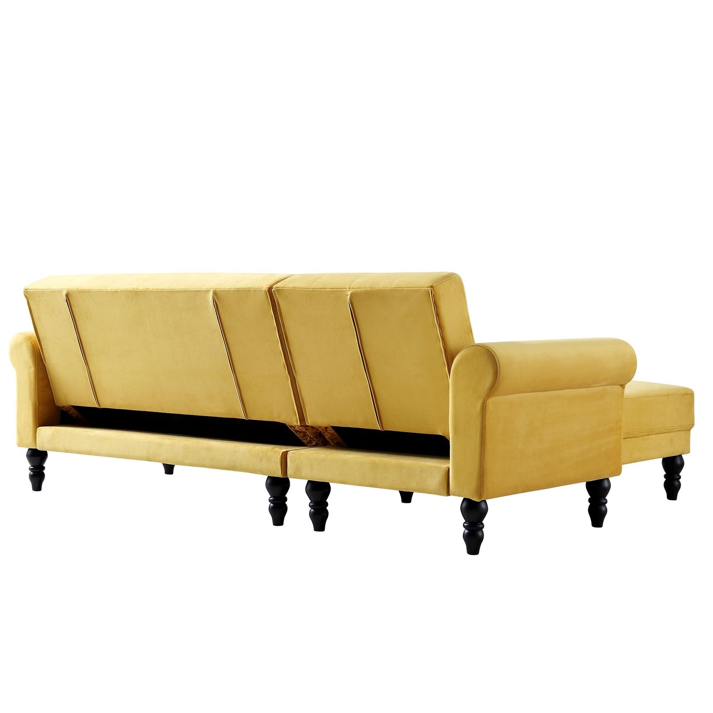 Canapé-lit Chesterfield Hanney en velours jaune moutarde