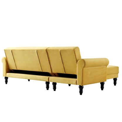 Canapé-lit Chesterfield Hanney en velours jaune moutarde