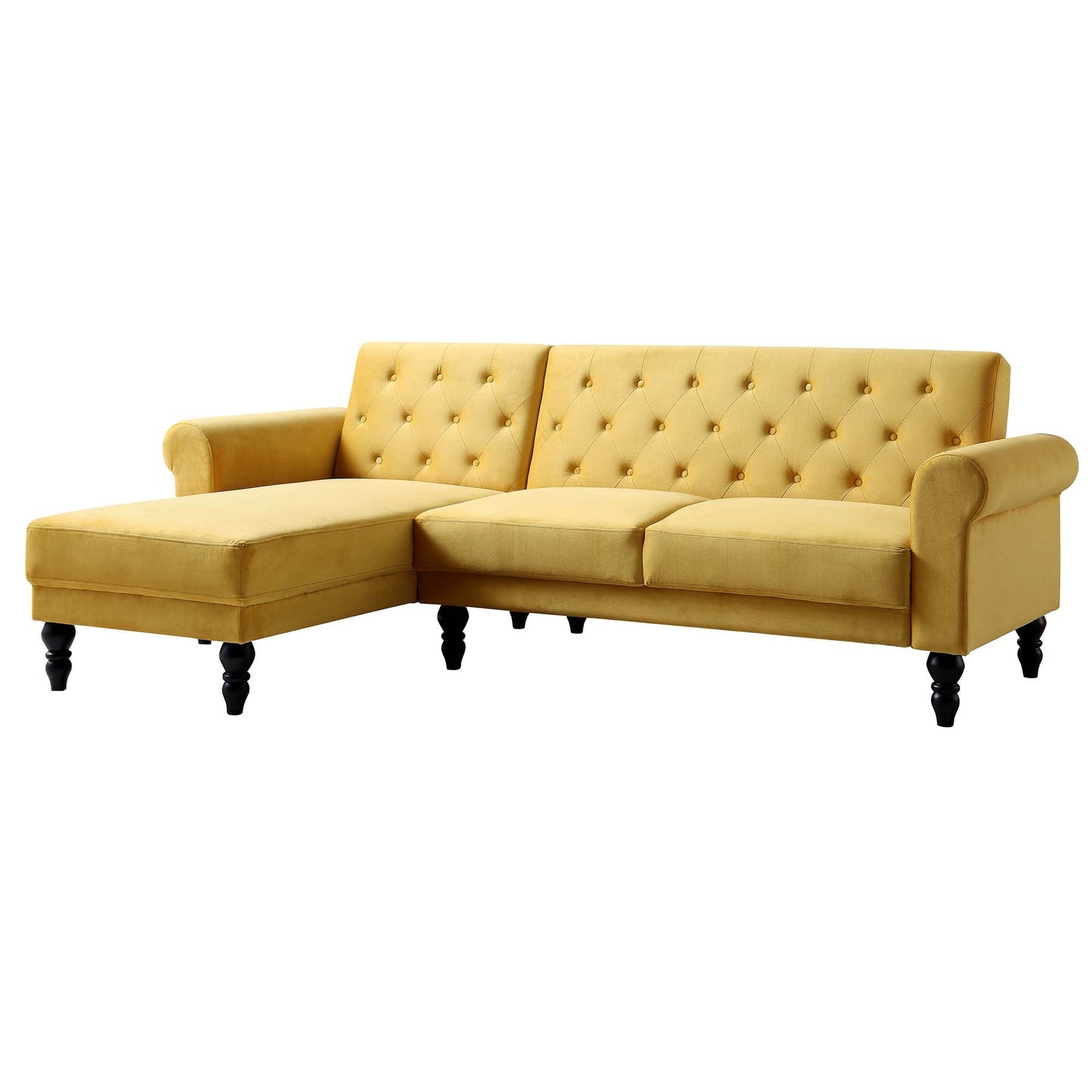 Canapé-lit Chesterfield Hanney en velours jaune moutarde