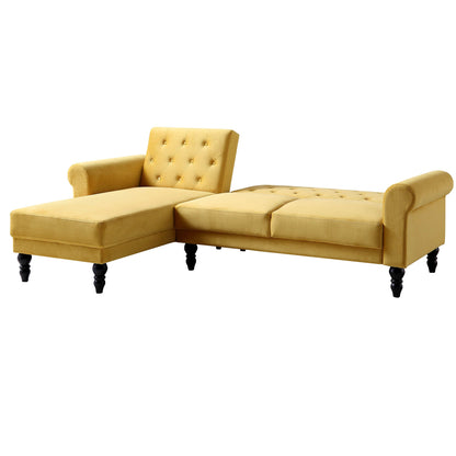 Canapé-lit Chesterfield Hanney en velours jaune moutarde