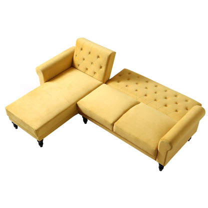 Canapé-lit Chesterfield Hanney en velours jaune moutarde