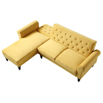 Canapé-lit Chesterfield Hanney en velours jaune moutarde