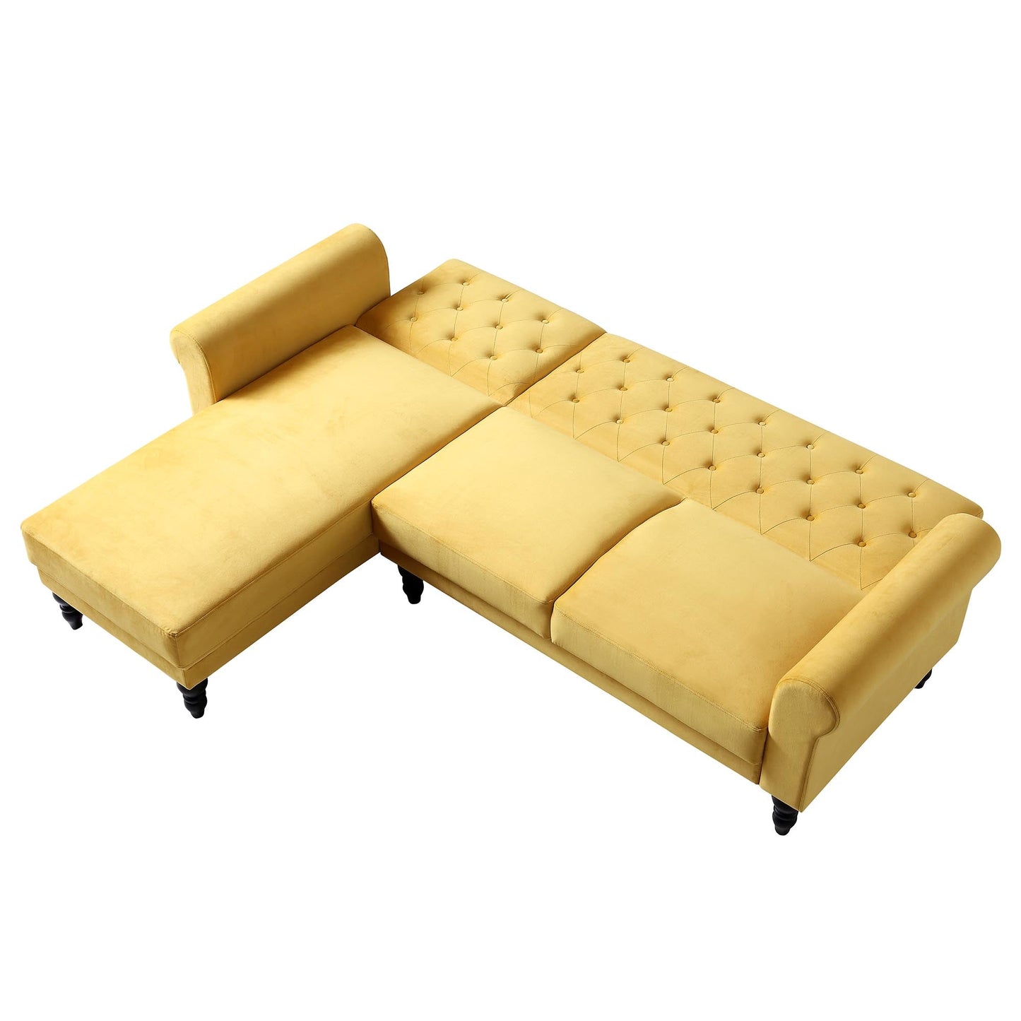 Canapé-lit Chesterfield Hanney en velours jaune moutarde