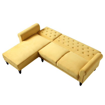 Canapé-lit Chesterfield Hanney en velours jaune moutarde