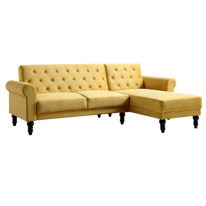 Canapé-lit Chesterfield Hanney en velours jaune moutarde