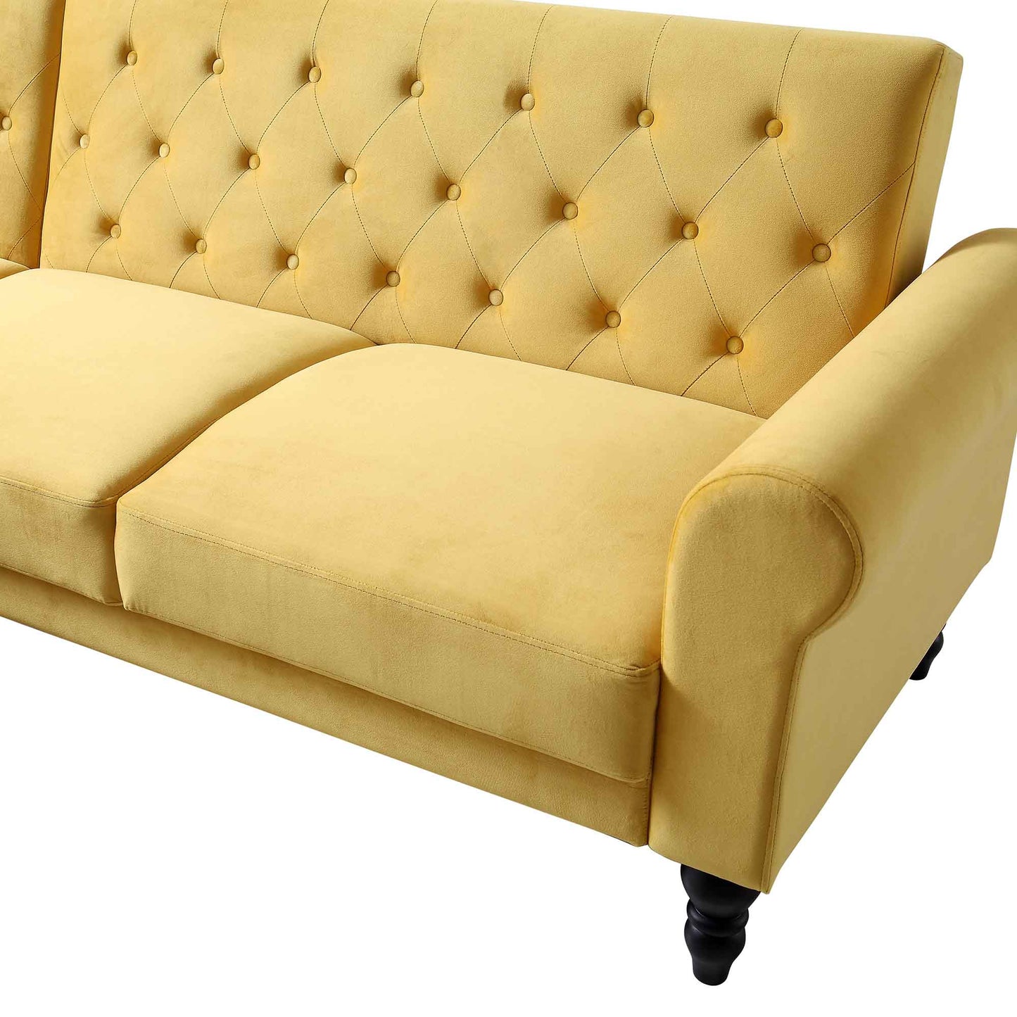 Canapé-lit Chesterfield Hanney en velours jaune moutarde
