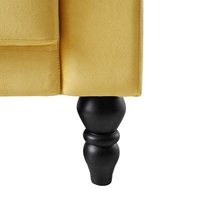 Canapé-lit Chesterfield Hanney en velours jaune moutarde