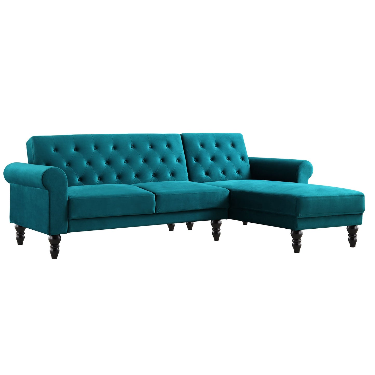 Canapé-lit méridienne Chesterfield Hanney en velours bleu sarcelle