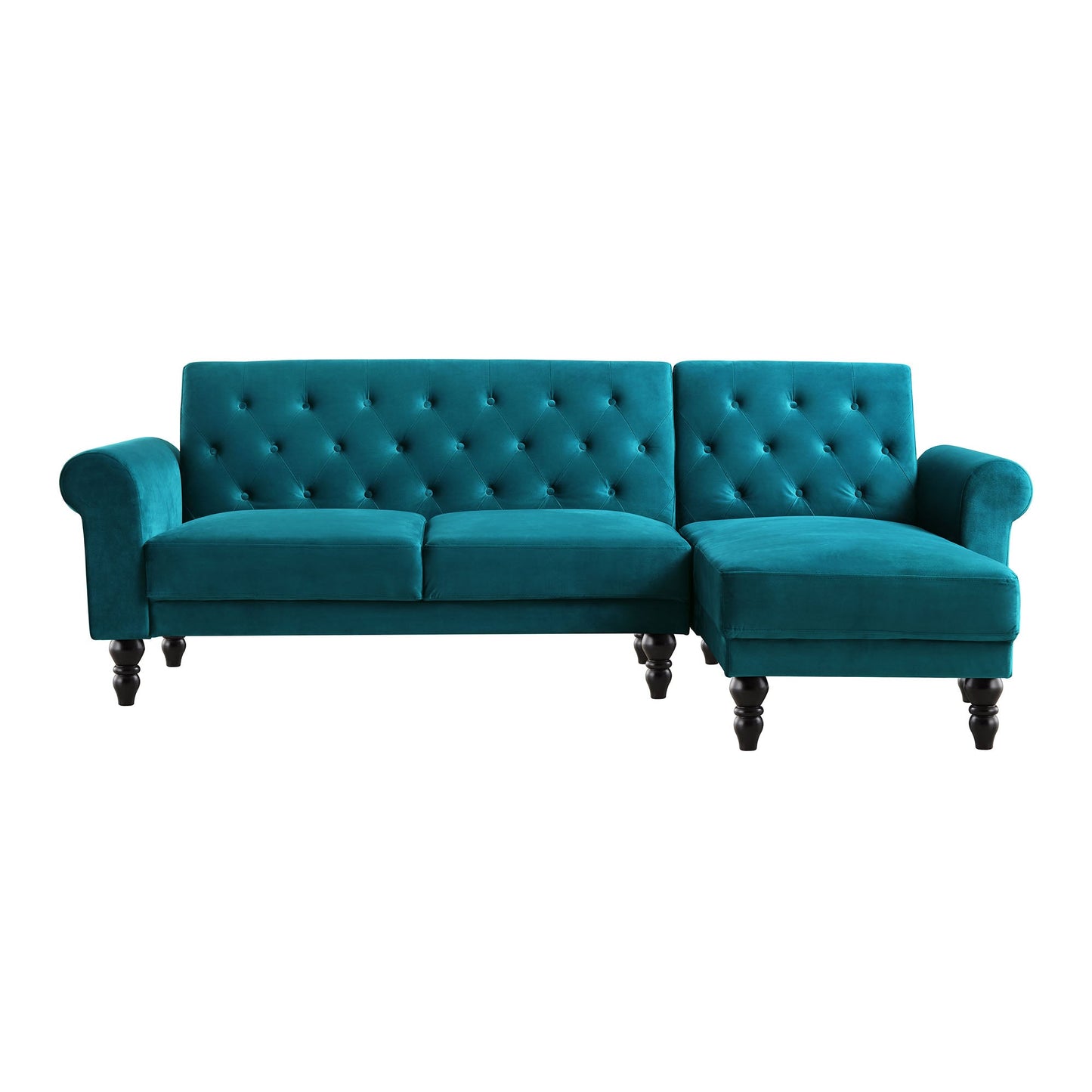Canapé-lit méridienne Chesterfield Hanney en velours bleu sarcelle