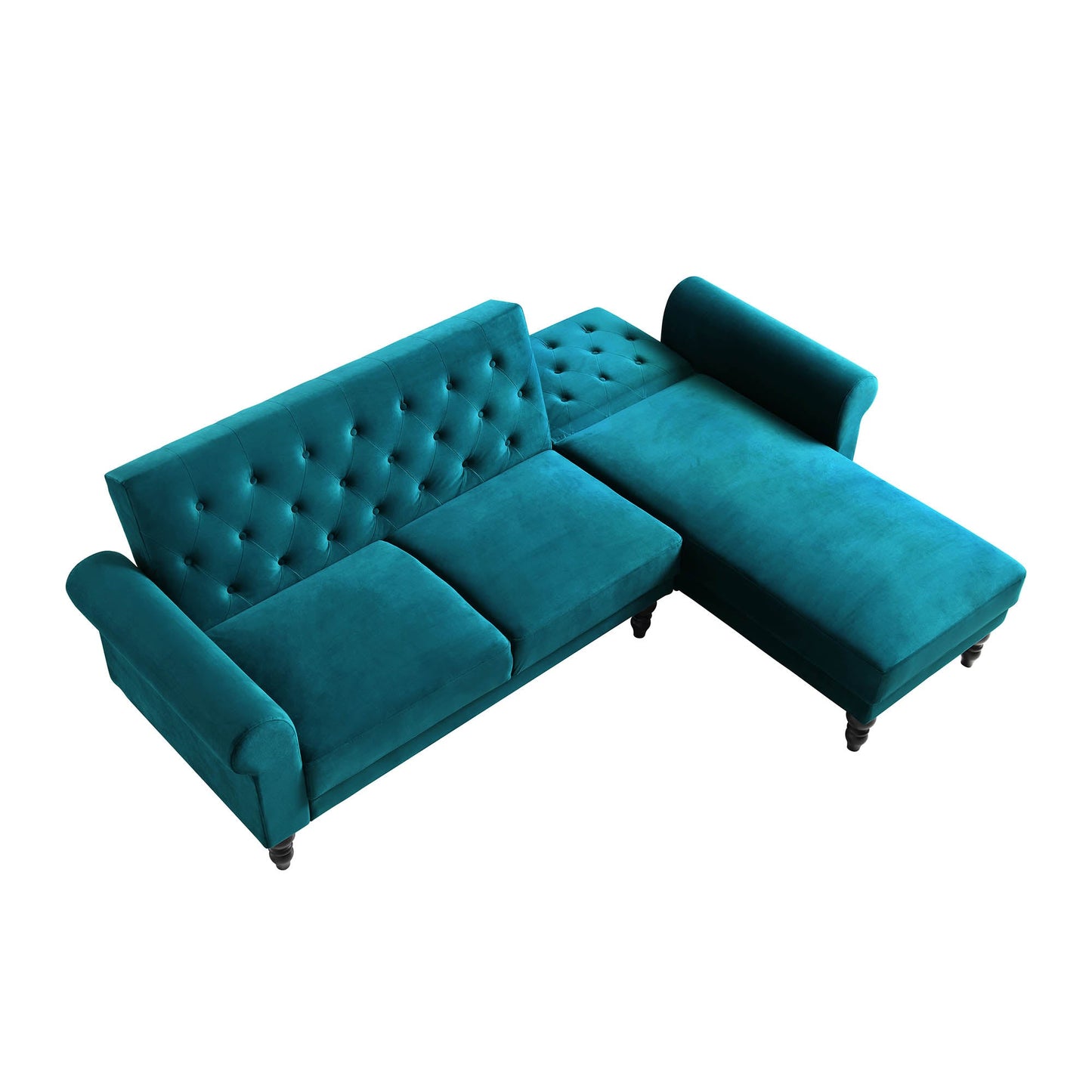 Canapé-lit méridienne Chesterfield Hanney en velours bleu sarcelle