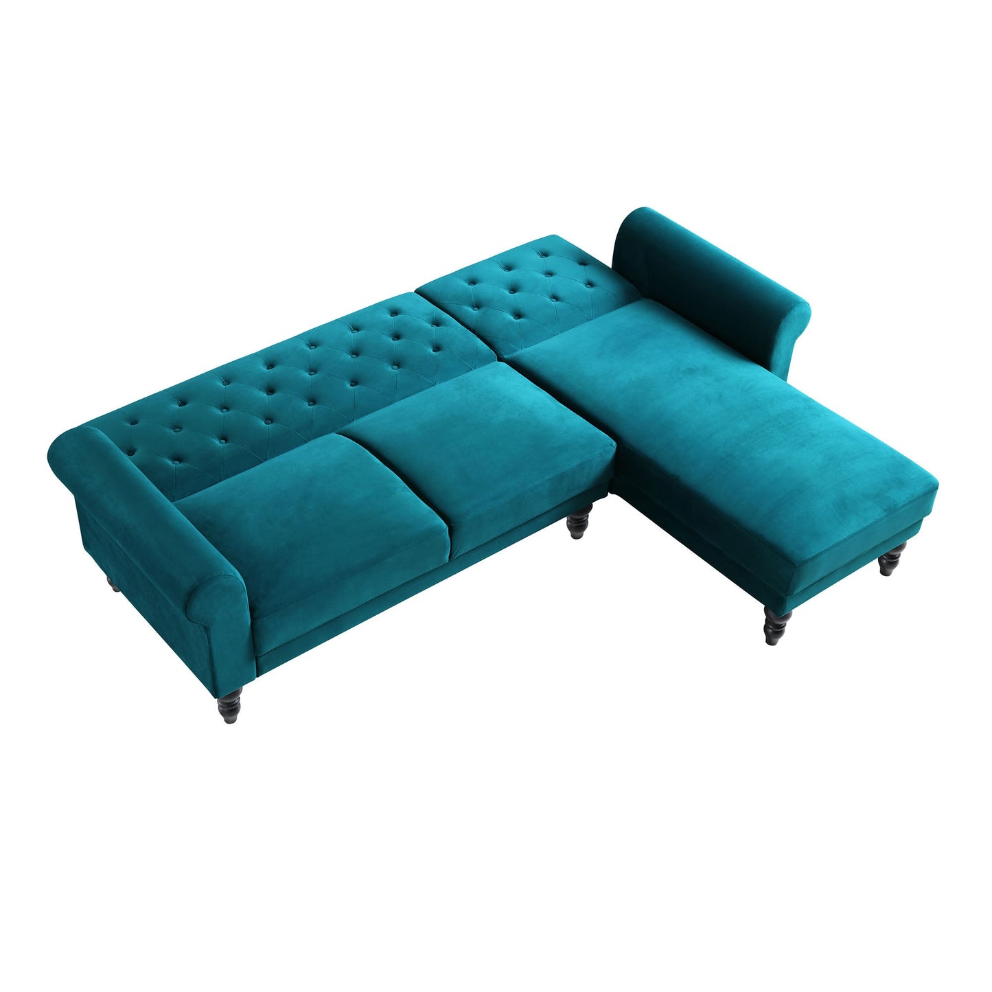 Canapé-lit méridienne Chesterfield Hanney en velours bleu sarcelle