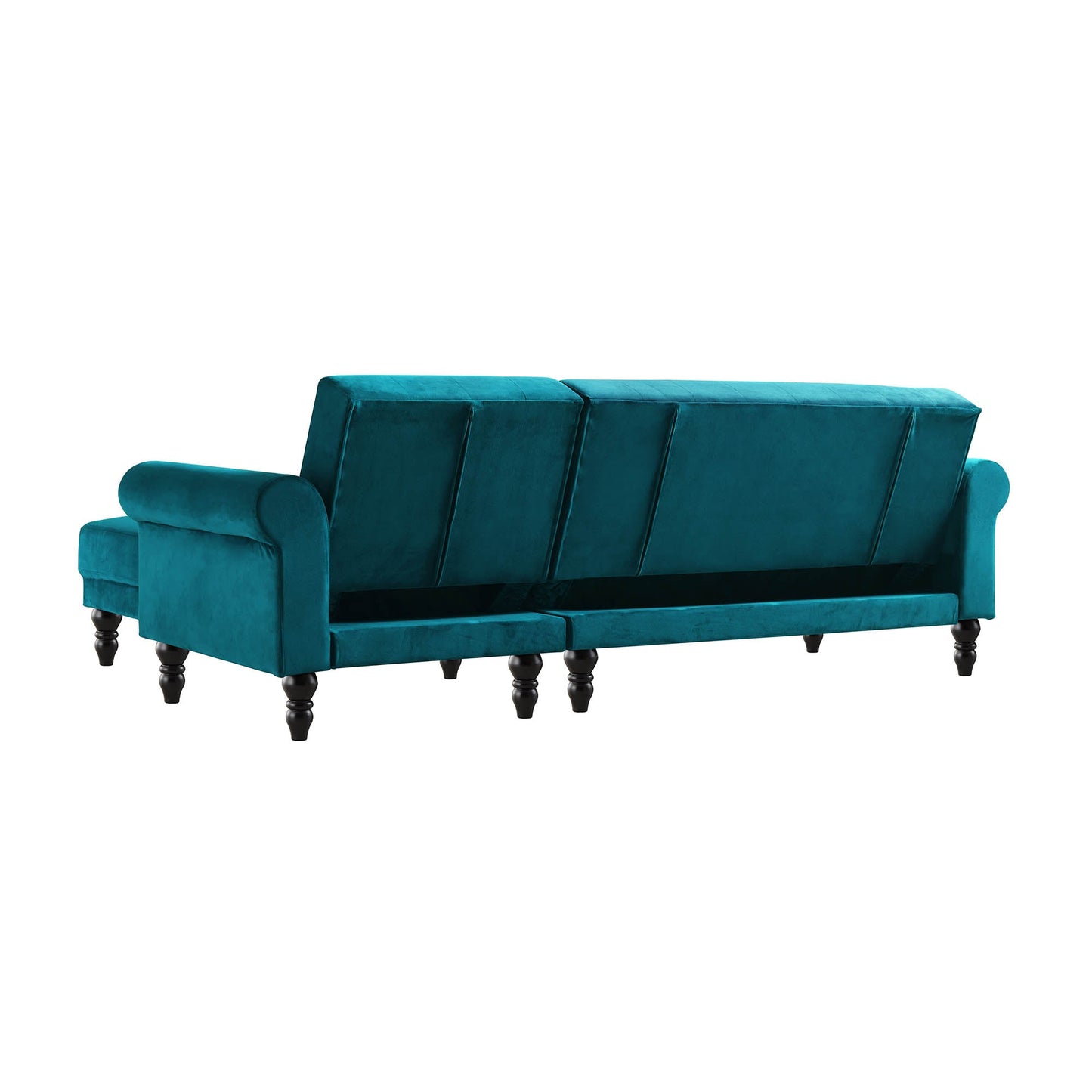 Canapé-lit méridienne Chesterfield Hanney en velours bleu sarcelle