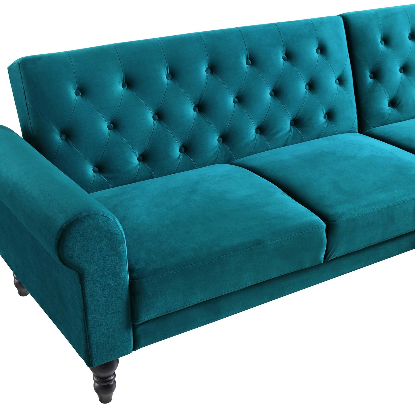 Canapé-lit méridienne Chesterfield Hanney en velours bleu sarcelle