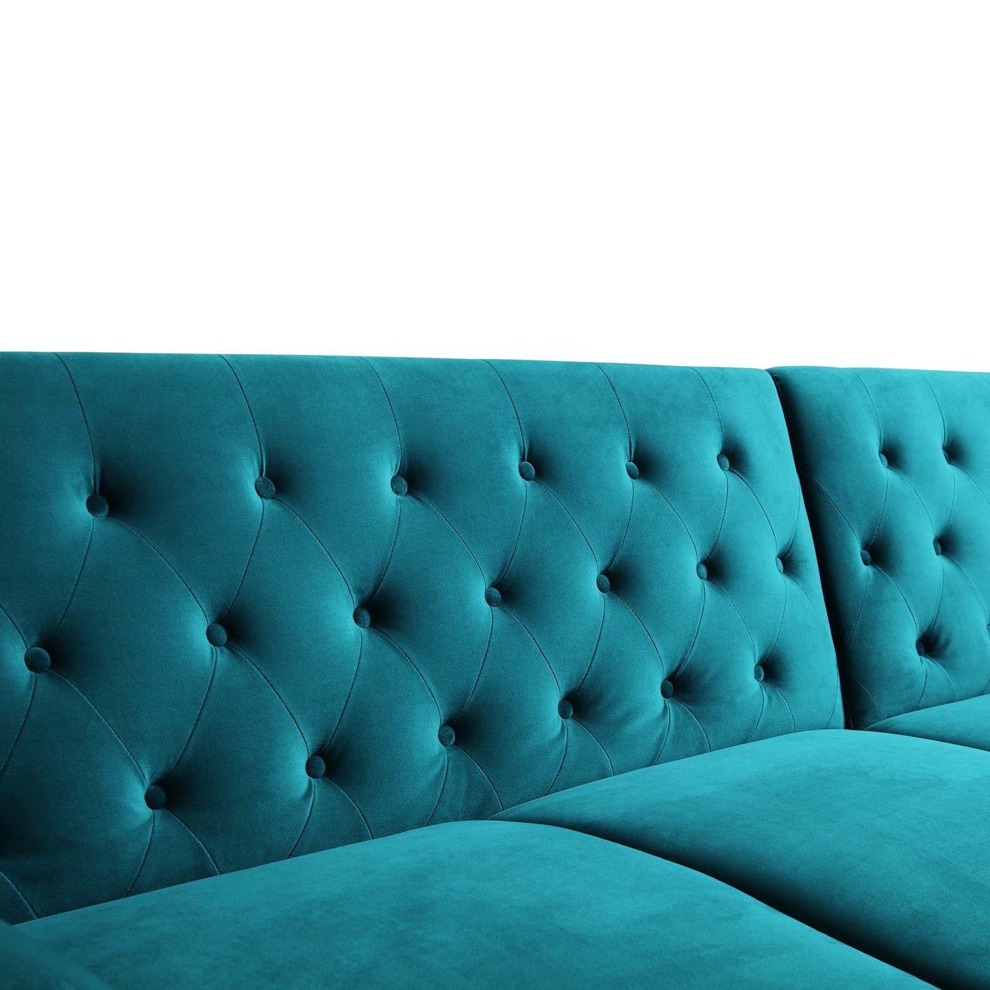 Canapé-lit méridienne Chesterfield Hanney en velours bleu sarcelle