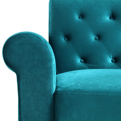 Canapé-lit méridienne Chesterfield Hanney en velours bleu sarcelle