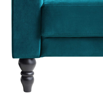 Canapé-lit méridienne Chesterfield Hanney en velours bleu sarcelle
