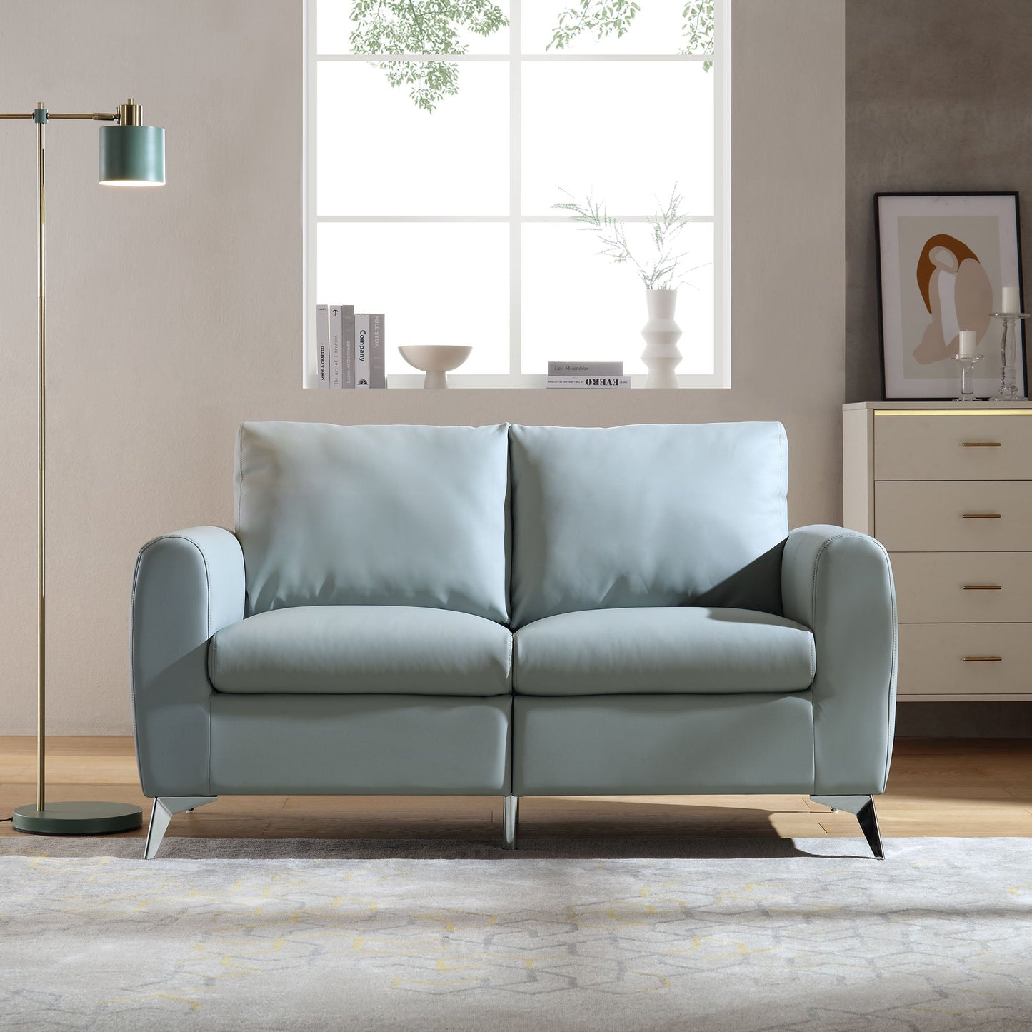 Canapé 2 places Noak en similicuir gris avec pieds chromés