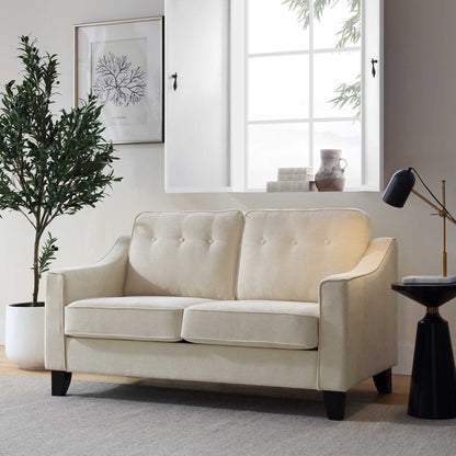 Canapé 2 places Harper en tissu tissé beige avec accoudoirs inclinés