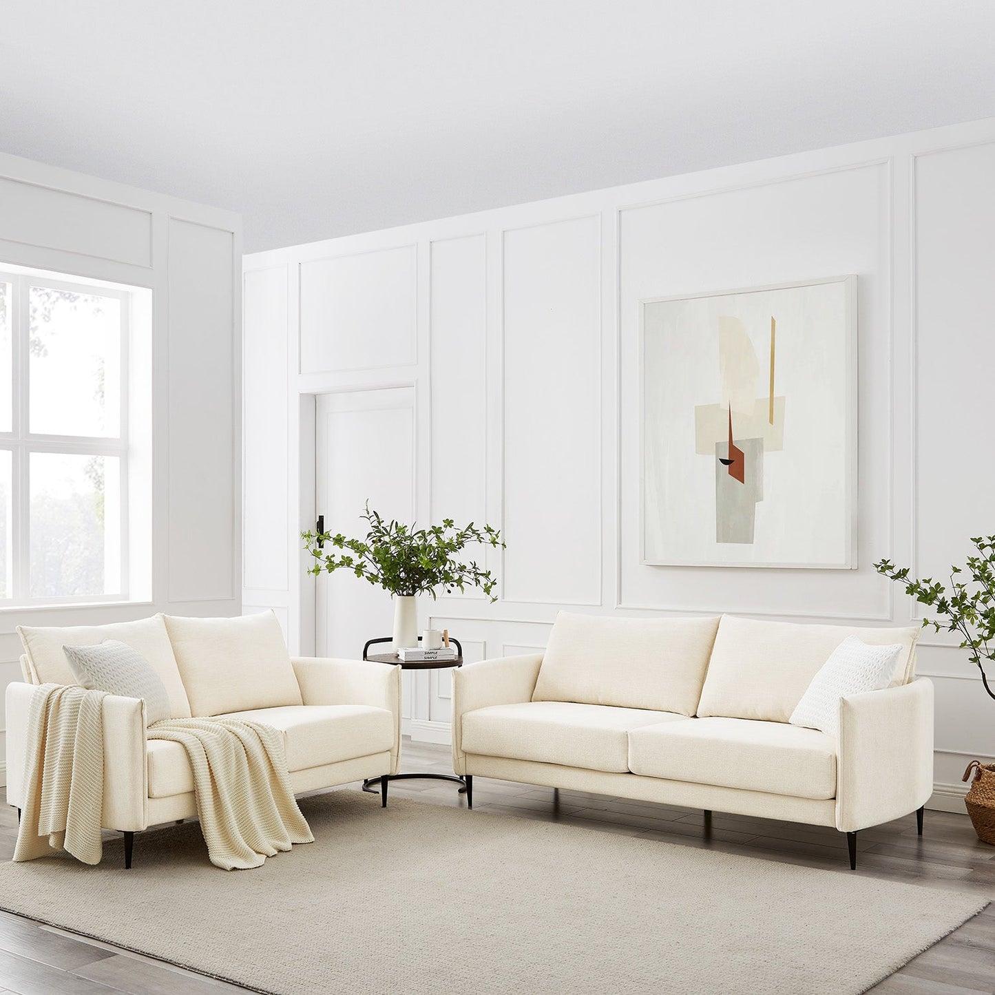 Canapé en tissu tissé beige Bari