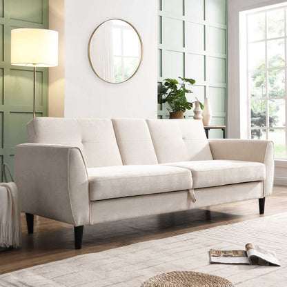 Canapé-lit 3 places avec rangement en tissu tissé beige Latimer