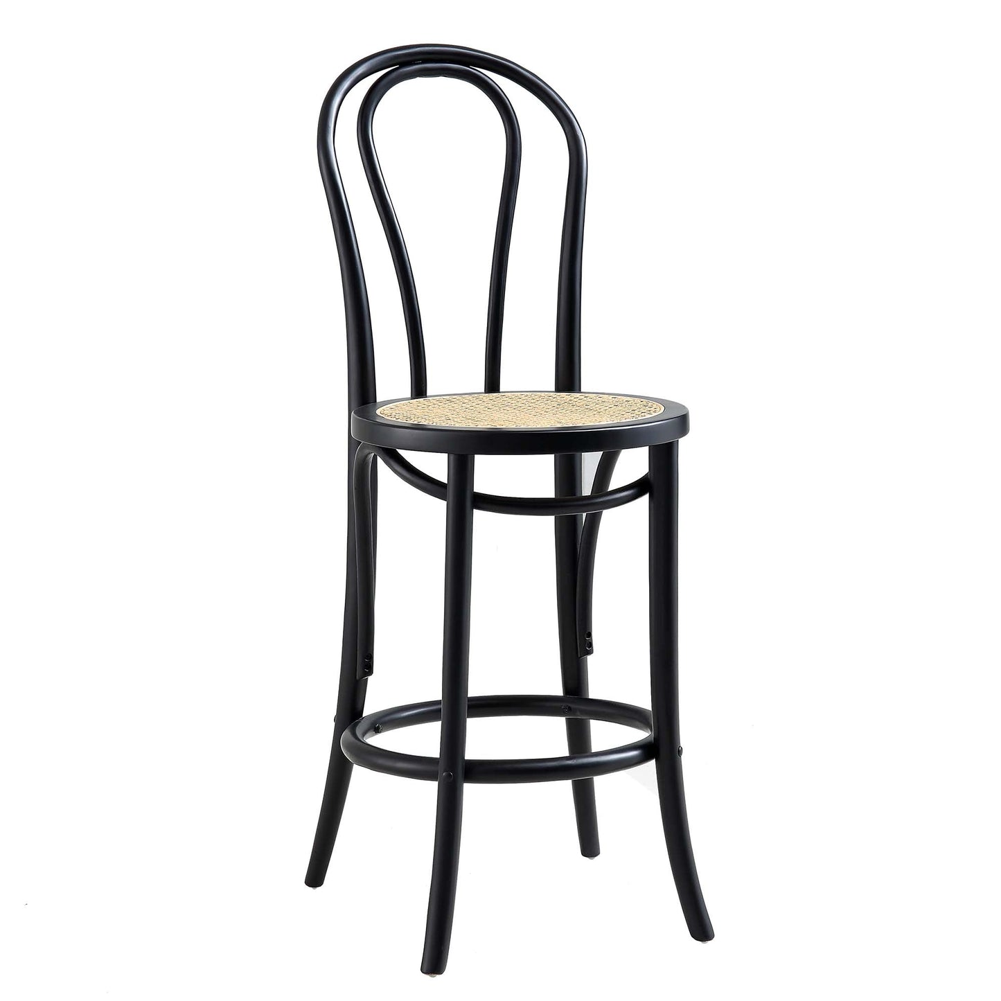 Tabouret de bar Camille en bois d'orme et rotin courbé, noir