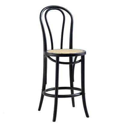 Tabouret de bar Camille en bois d'orme et rotin courbé, noir